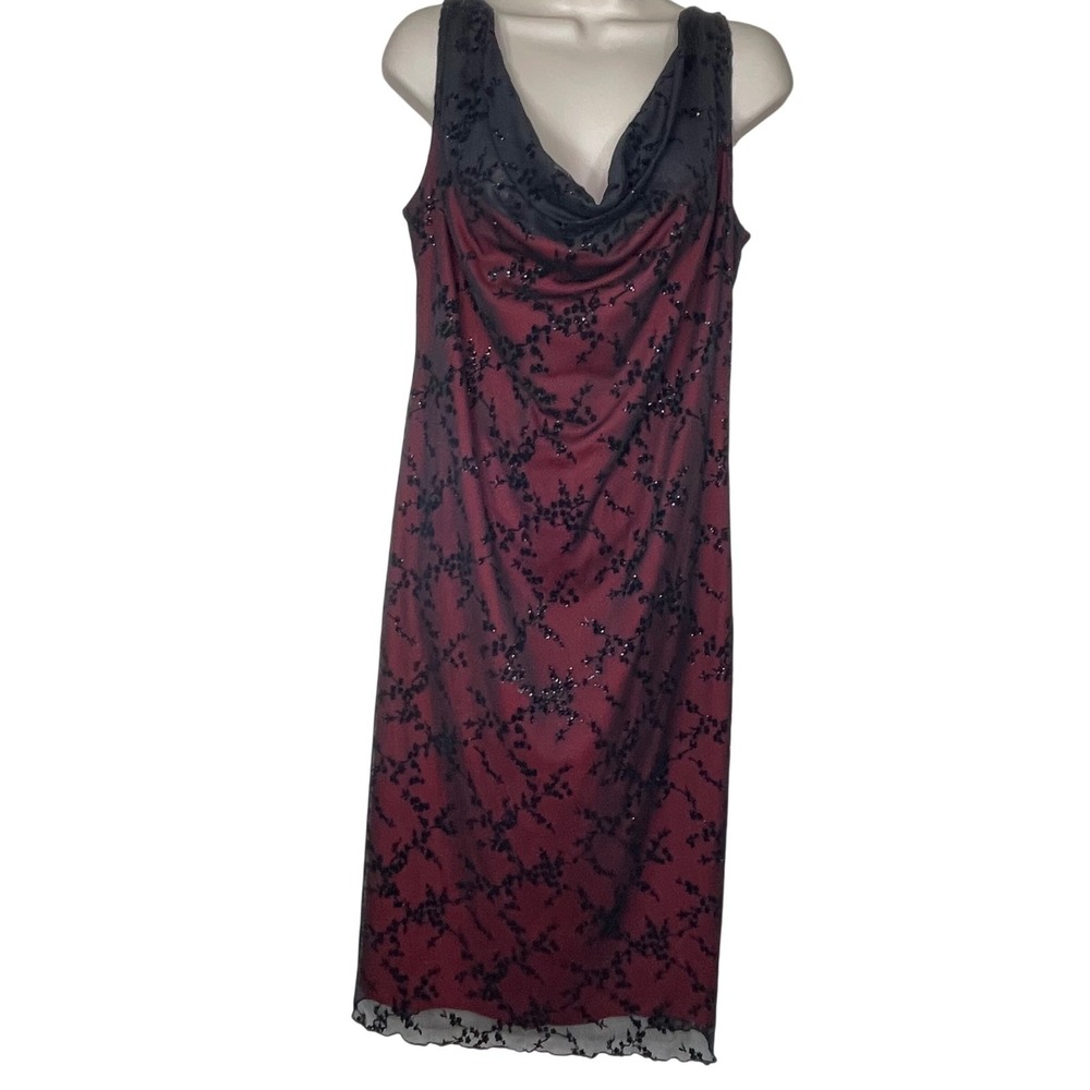 VTG Rocket Candy Dress 1X Black Sheer Overlay Whimsigoth y2k Cowl Neck Sparkle‎